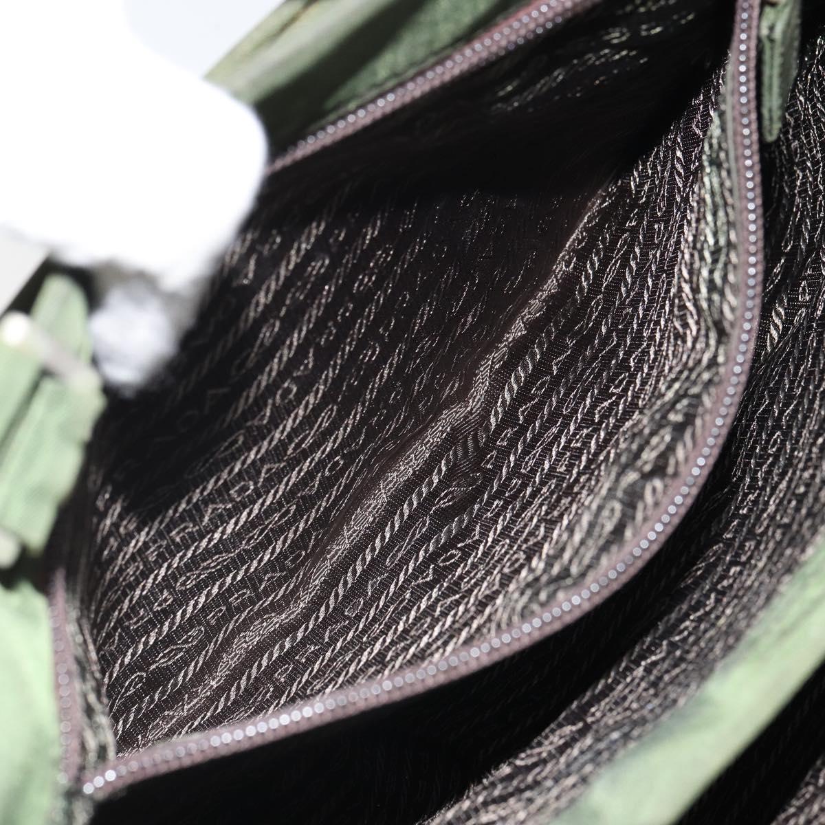 PRADA Hand Bag Nylon Khaki Silver Auth bs32915