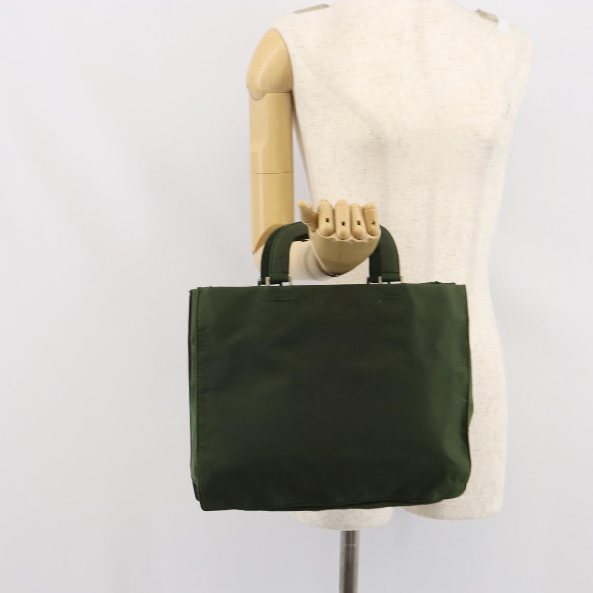 PRADA Hand Bag Nylon Khaki Silver Auth bs32915