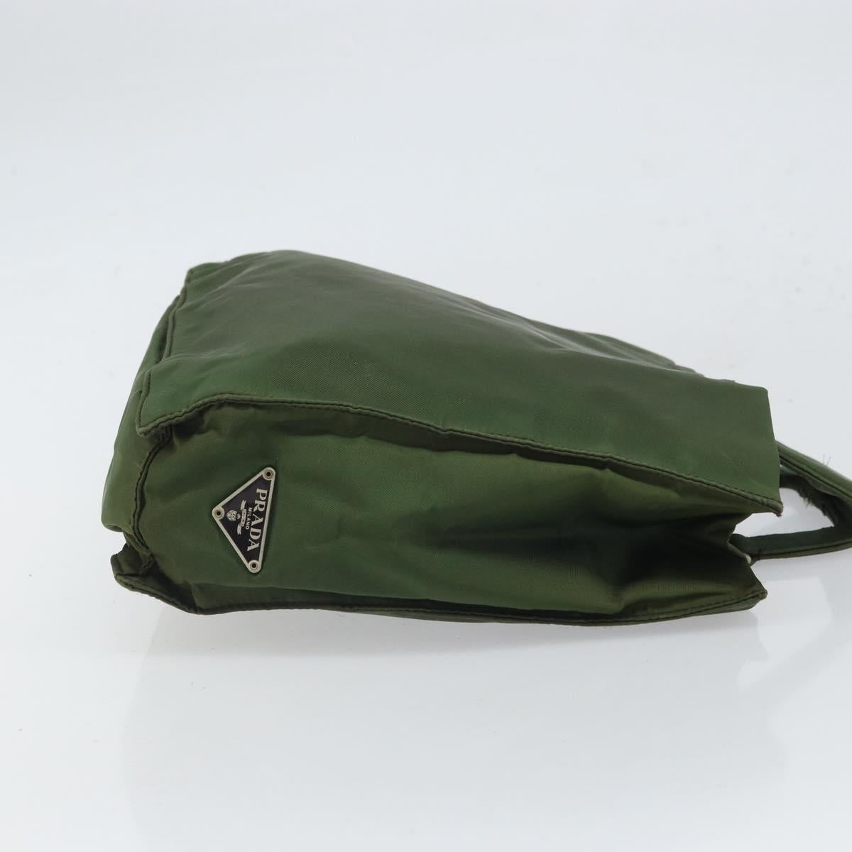 PRADA Hand Bag Nylon Khaki Silver Auth bs32915