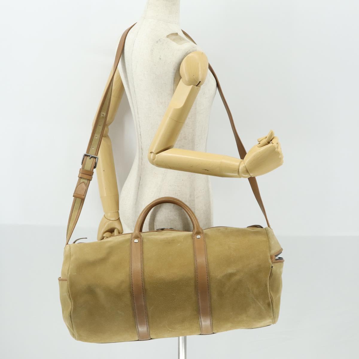 LOUIS VUITTON Boston Bag Suede Beige LV Auth bs32919