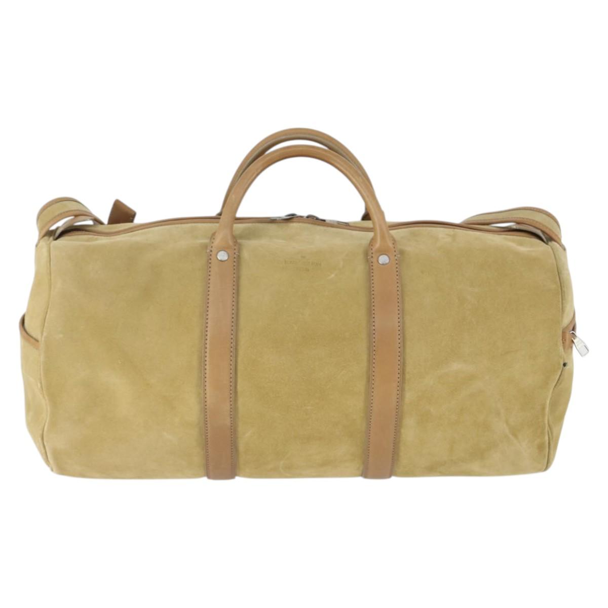LOUIS VUITTON Boston Bag Suede Beige LV Auth bs32919