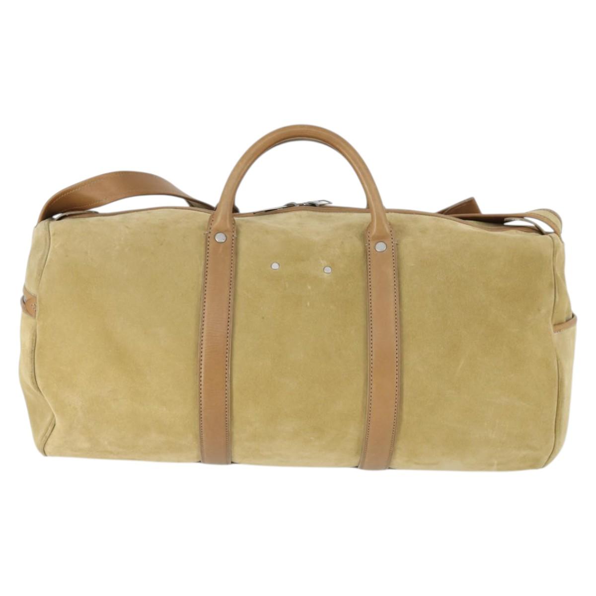 LOUIS VUITTON Boston Bag Suede Beige LV Auth bs32919