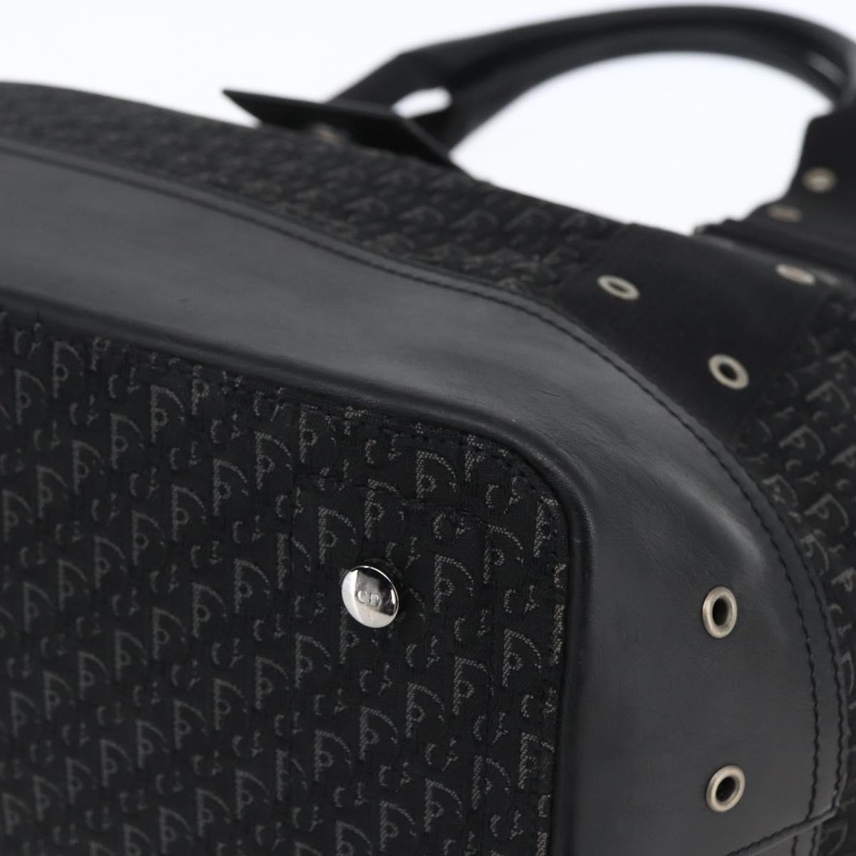 Christian Dior Trotter Canvas Hand Bag Black Silver Auth bs32942V