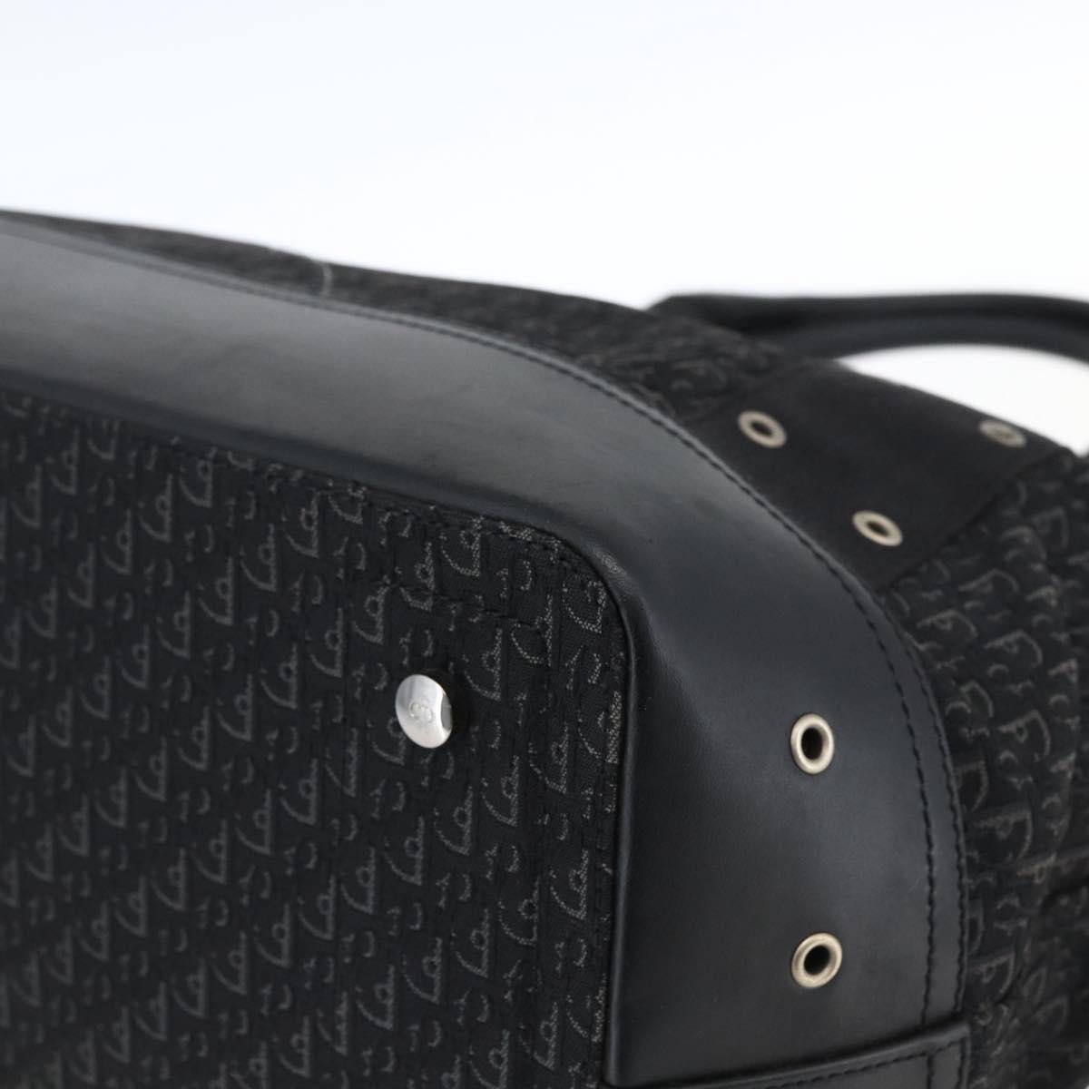 Christian Dior Trotter Canvas Hand Bag Black Silver Auth bs32942V