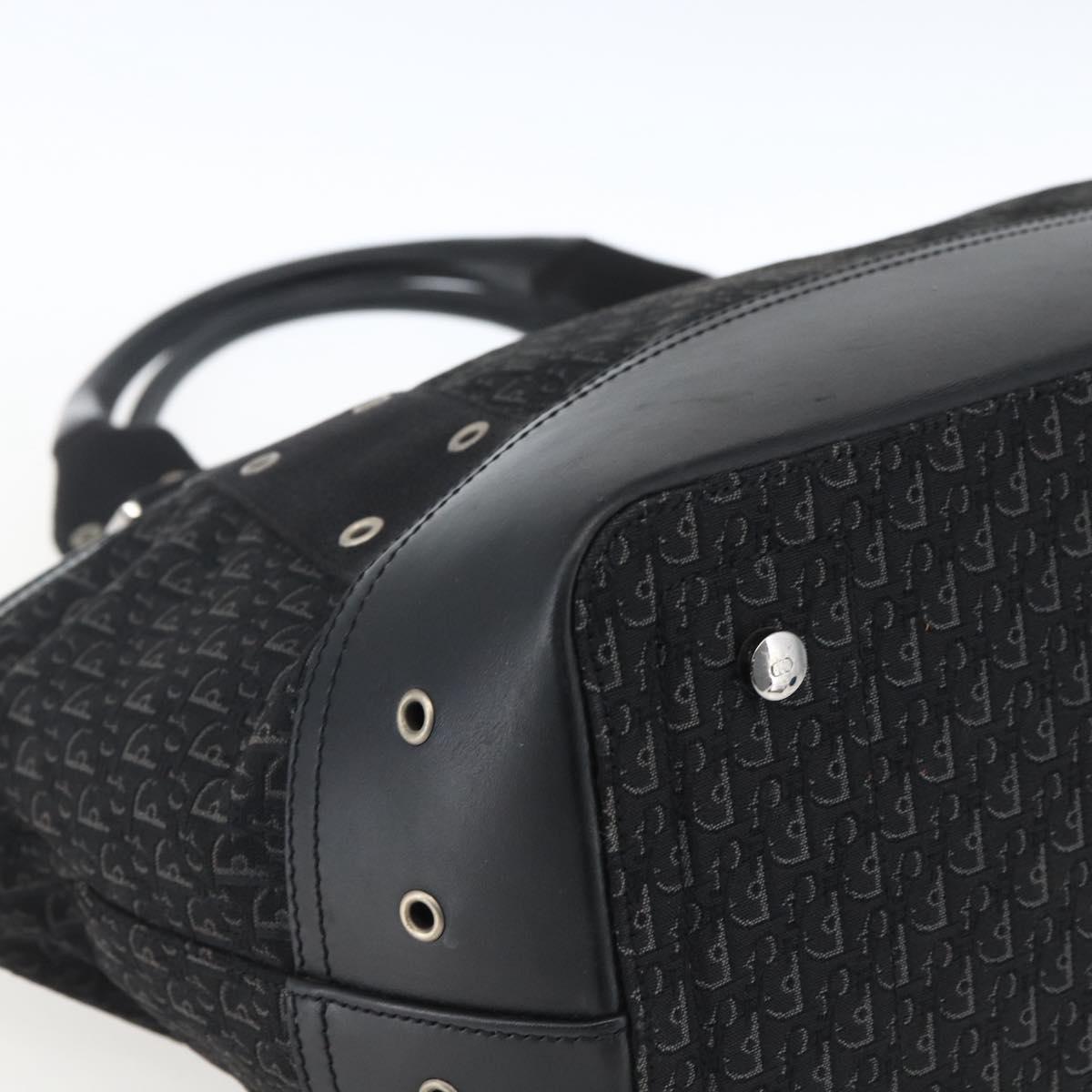 Christian Dior Trotter Canvas Hand Bag Black Silver Auth bs32942V