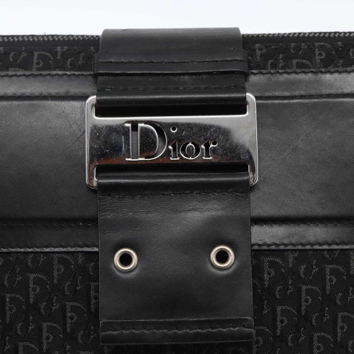Christian Dior Trotter Canvas Hand Bag Black Silver Auth bs32942V