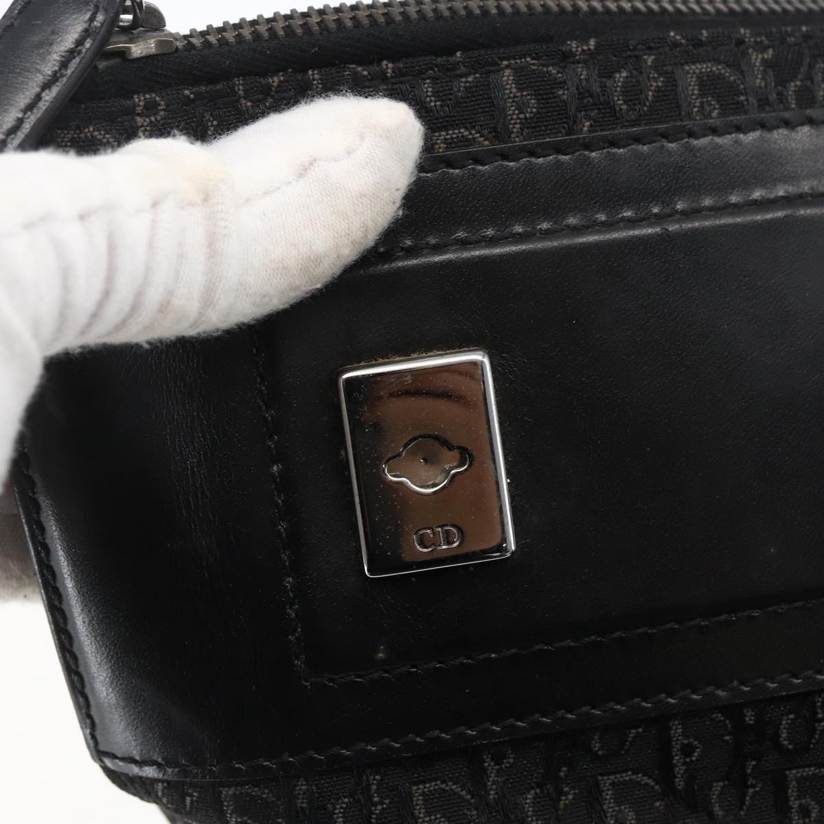 Christian Dior Trotter Canvas Hand Bag Black Silver Auth bs32942V