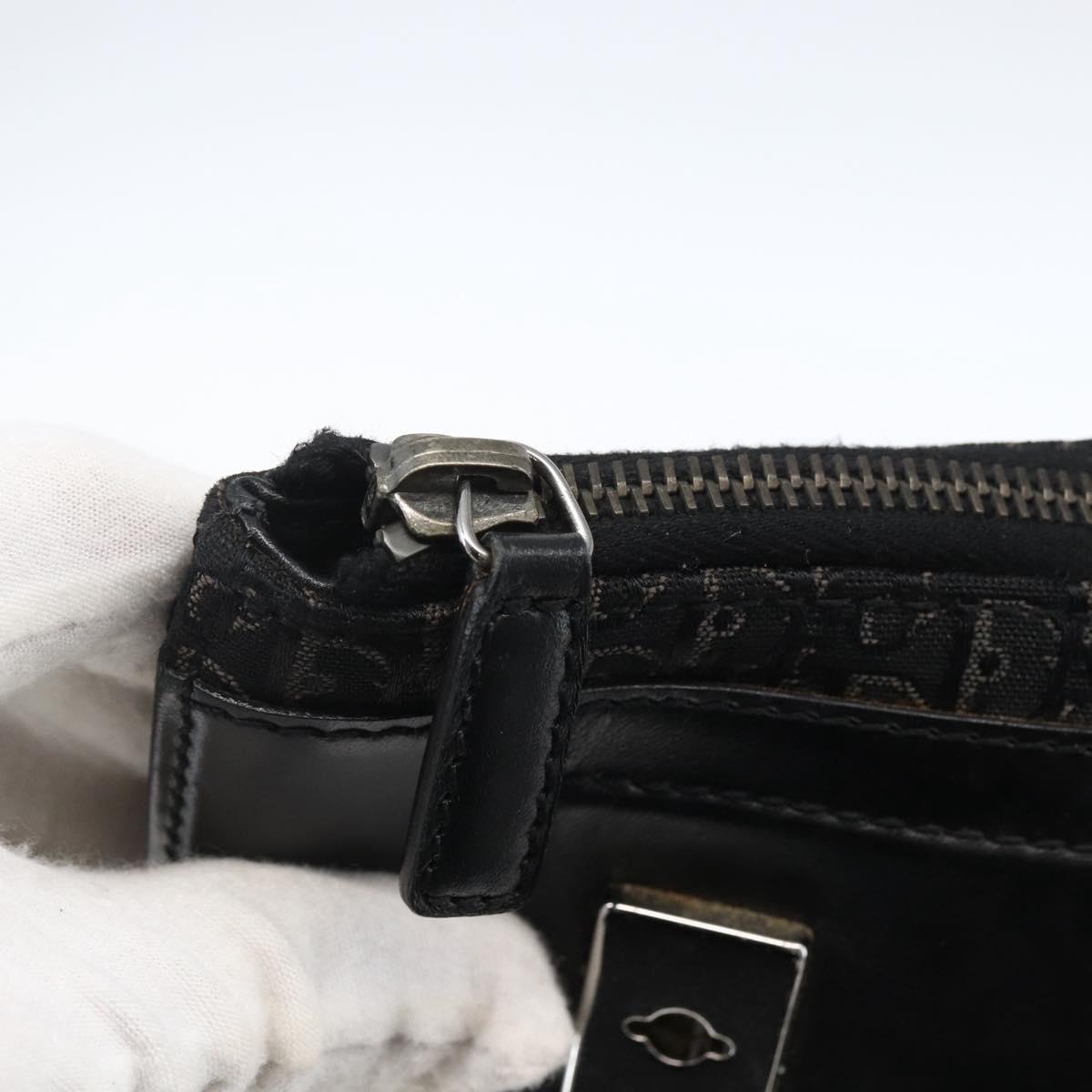 Christian Dior Trotter Canvas Hand Bag Black Silver Auth bs32942V