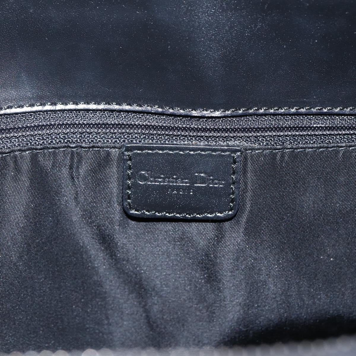 Christian Dior Trotter Canvas Hand Bag Black Silver Auth bs32942V