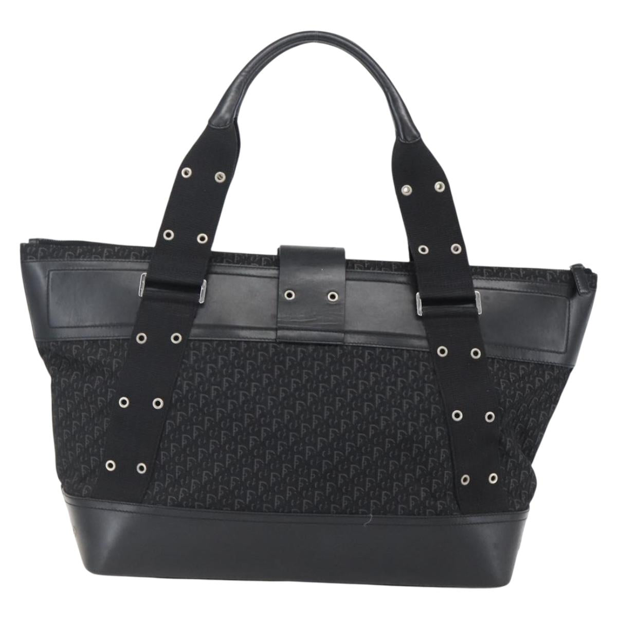 Christian Dior Trotter Canvas Hand Bag Black Silver Auth bs32942V