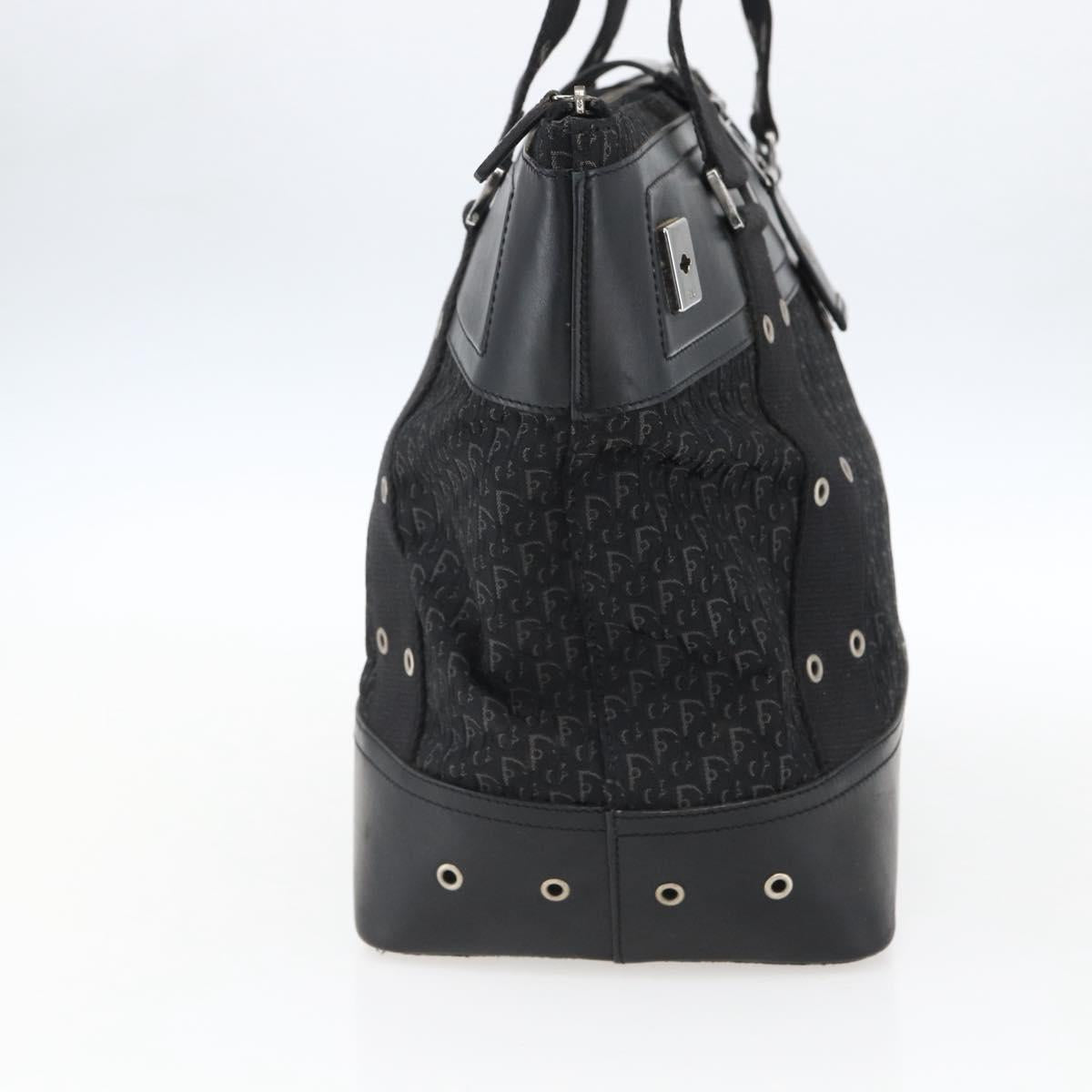 Christian Dior Trotter Canvas Hand Bag Black Silver Auth bs32942V