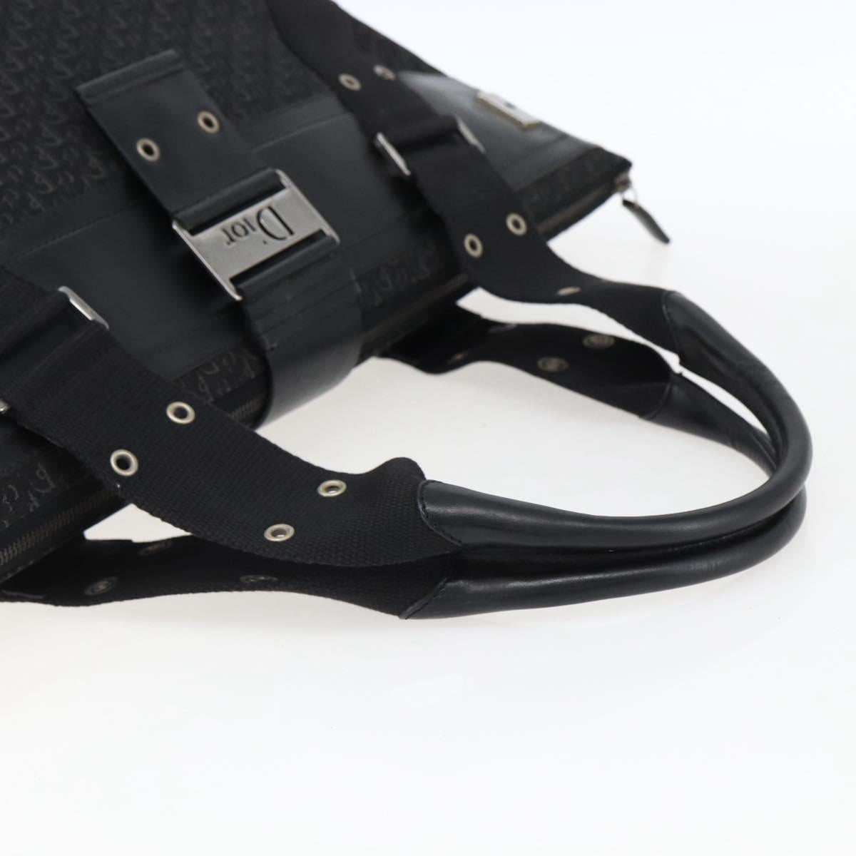 Christian Dior Trotter Canvas Hand Bag Black Silver Auth bs32942V