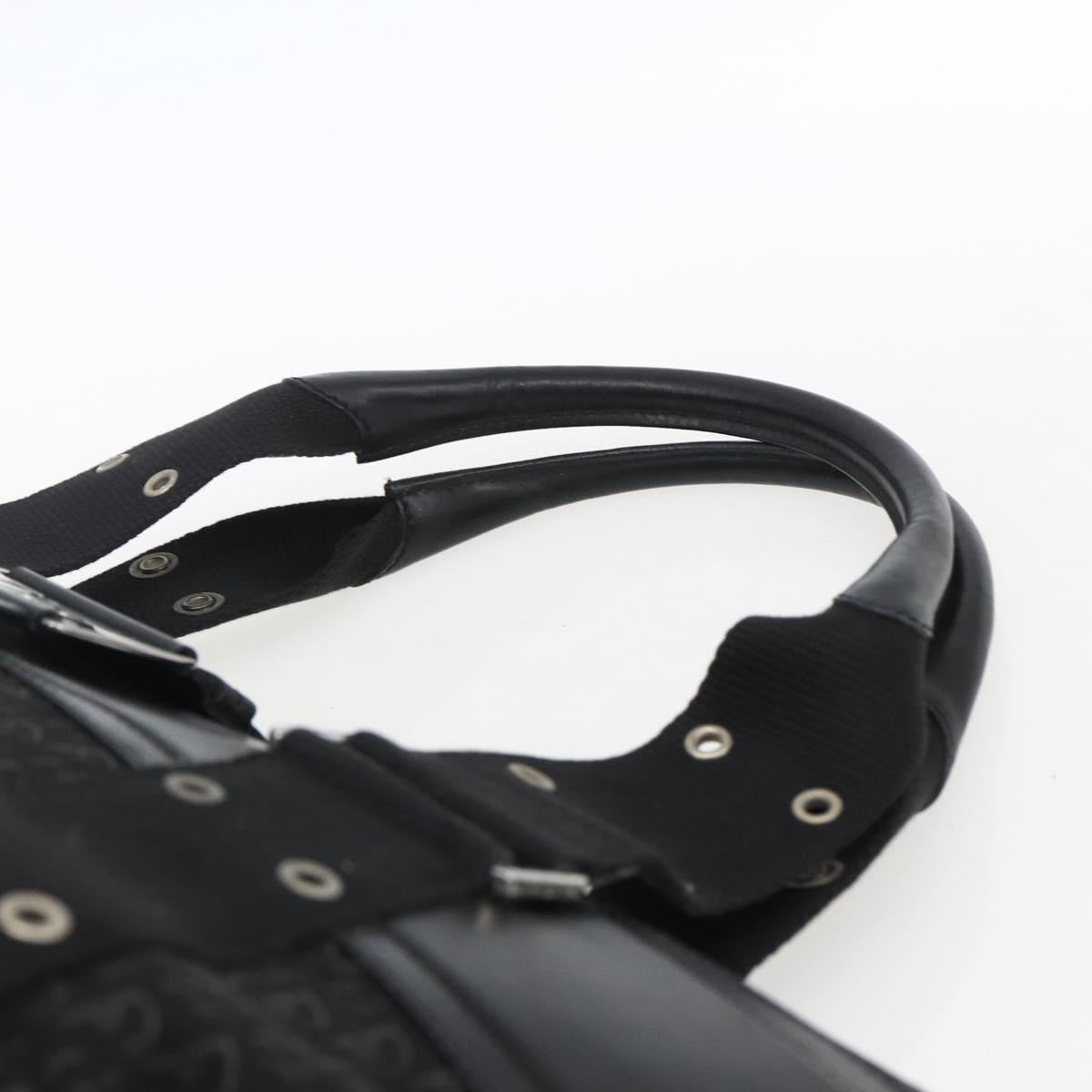 Christian Dior Trotter Canvas Hand Bag Black Silver Auth bs32942V