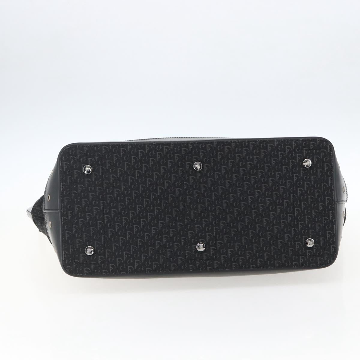 Christian Dior Trotter Canvas Hand Bag Black Silver Auth bs32942V