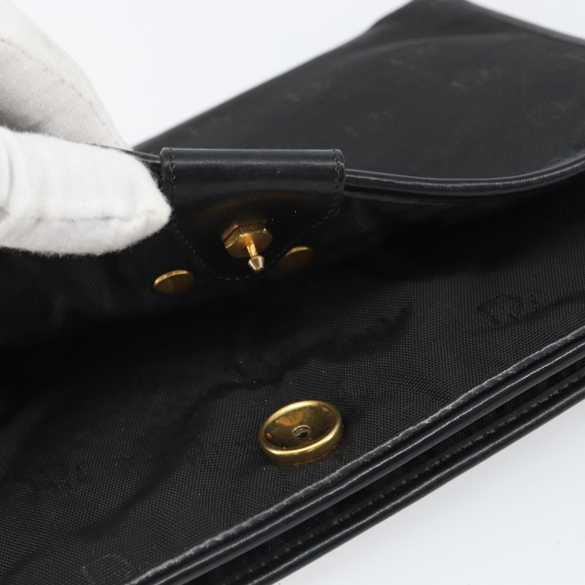 Christian Dior Pouch Nylon Leather Black Gold Auth bs32945