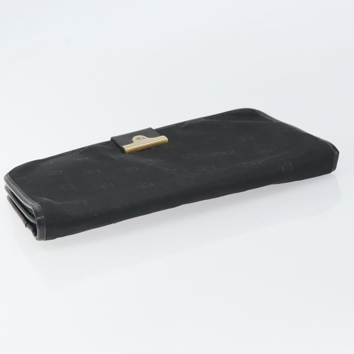 Christian Dior Pouch Nylon Leather Black Gold Auth bs32945