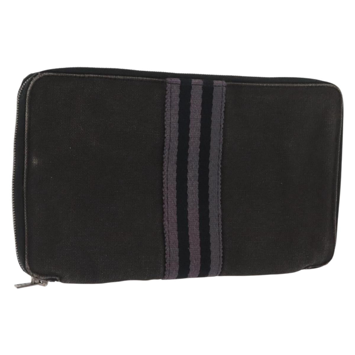 HERMES Perth GM Long Wallet Canvas Black Auth bs32950