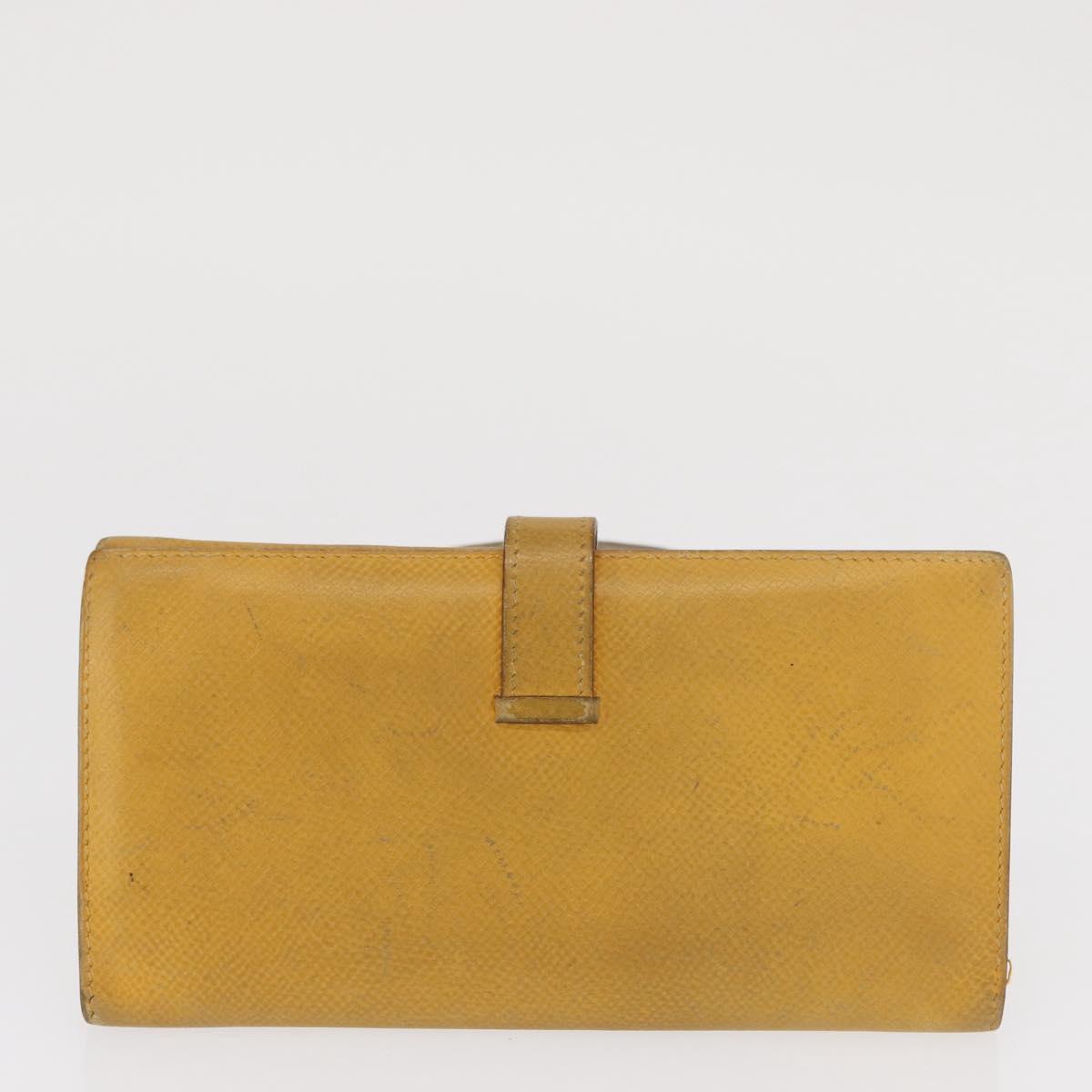 HERMES Wallet Leather Canvas 2 Set Gray Yellow Auth bs32953