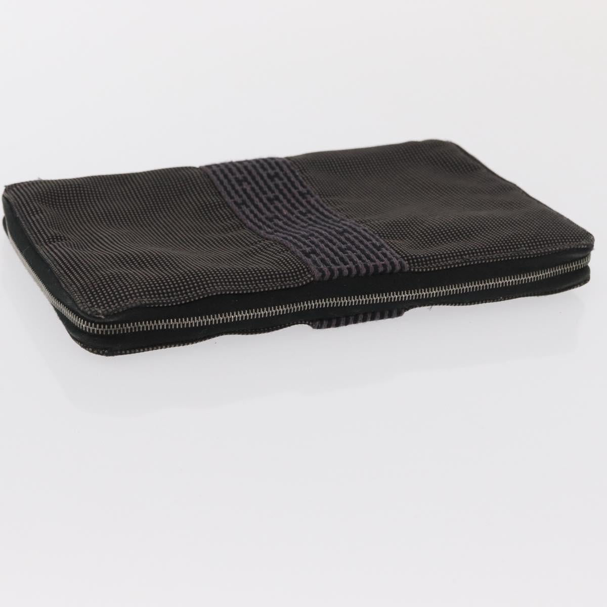 HERMES Wallet Leather Canvas 2 Set Gray Yellow Auth bs32953