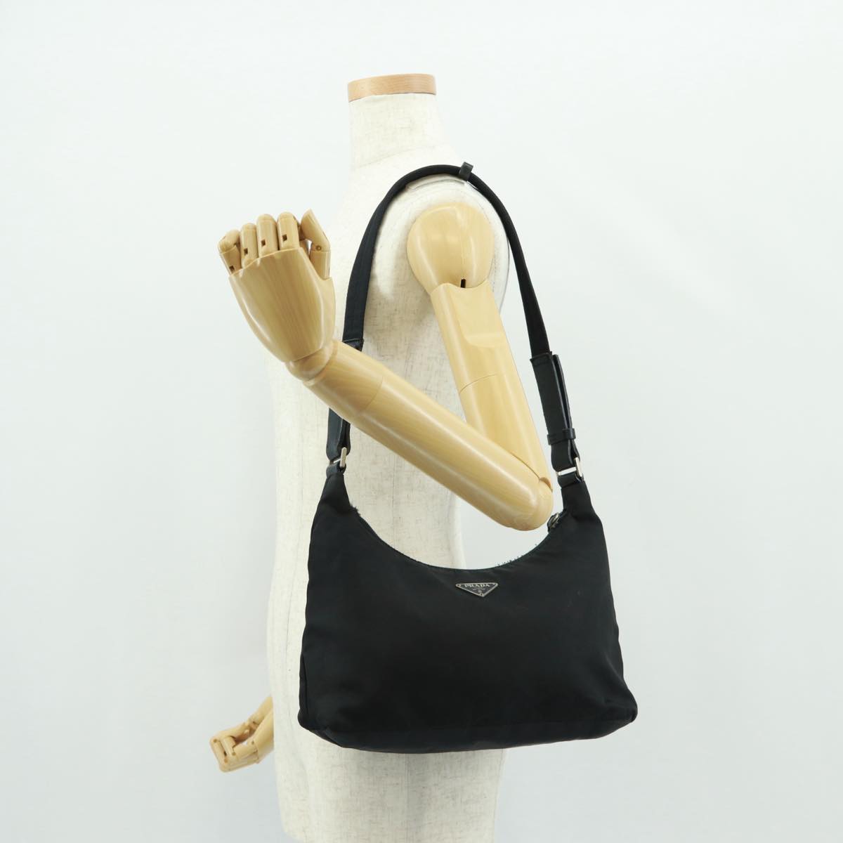 PRADA Shoulder Bag Nylon Black Silver Auth bs32954