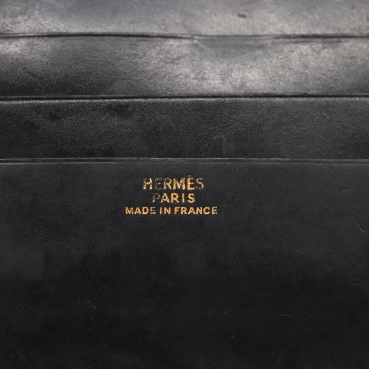 HERMES Saumur Diane Wallet Leather Black Auth bs32957