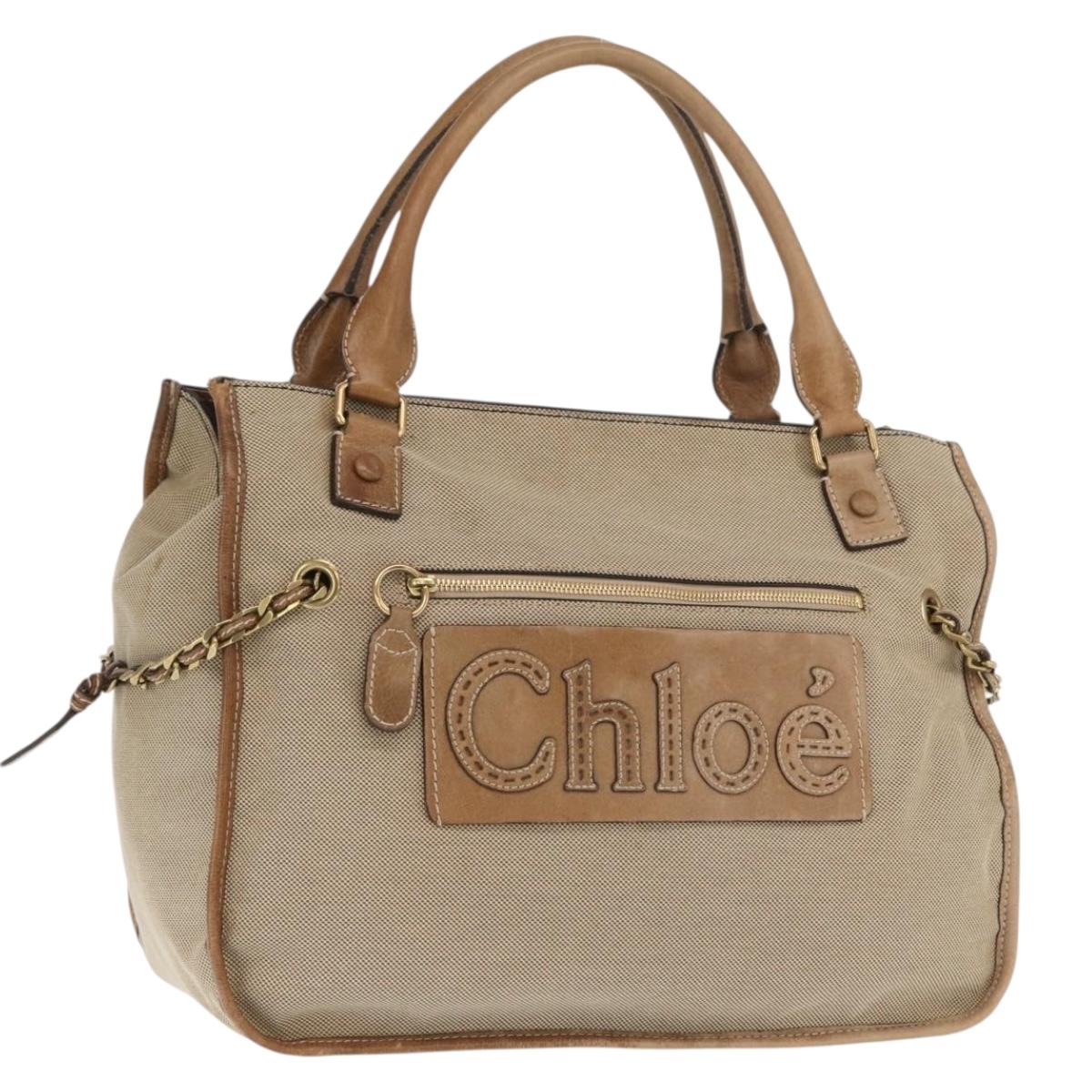 Chloe Harley Hand Bag Canvas Beige Gold Auth bs32961