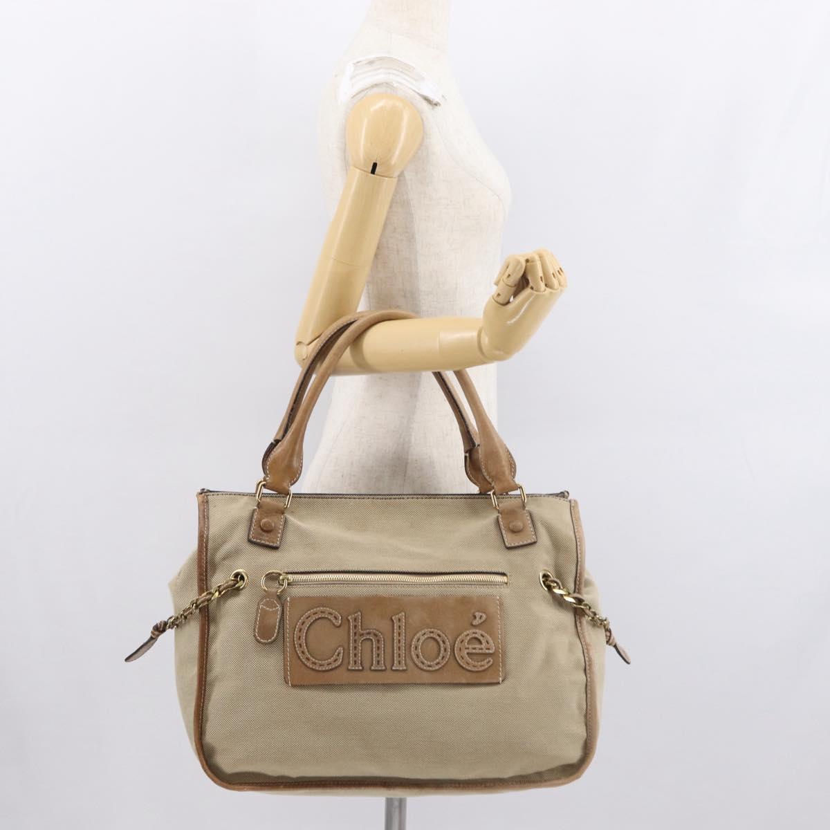 Chloe Harley Hand Bag Canvas Beige Gold Auth bs32961