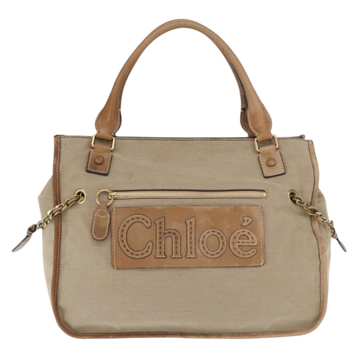 Chloe Harley Hand Bag Canvas Beige Gold Auth bs32961