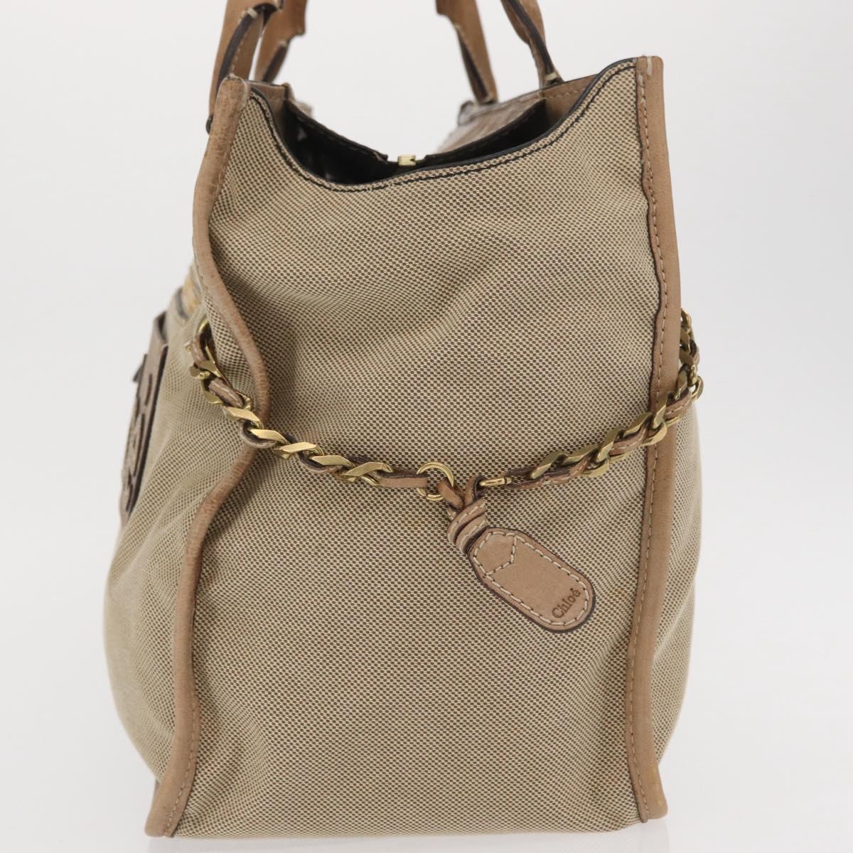 Chloe Harley Hand Bag Canvas Beige Gold Auth bs32961