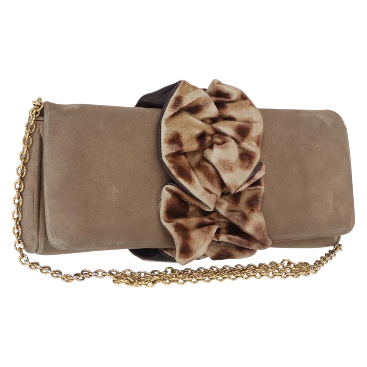 DOLCE&GABBANA Chain Shoulder Bag Suede Brown Gold Auth bs32962