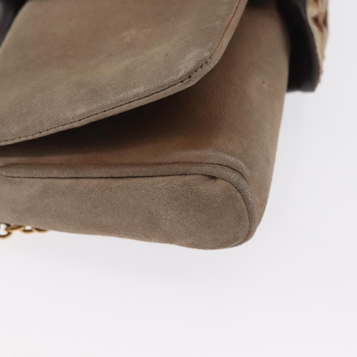 DOLCE&GABBANA Chain Shoulder Bag Suede Brown Gold Auth bs32962