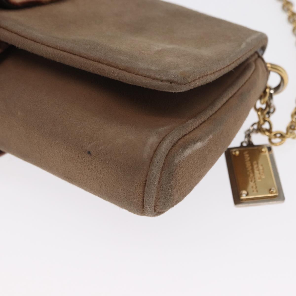 DOLCE&GABBANA Chain Shoulder Bag Suede Brown Gold Auth bs32962