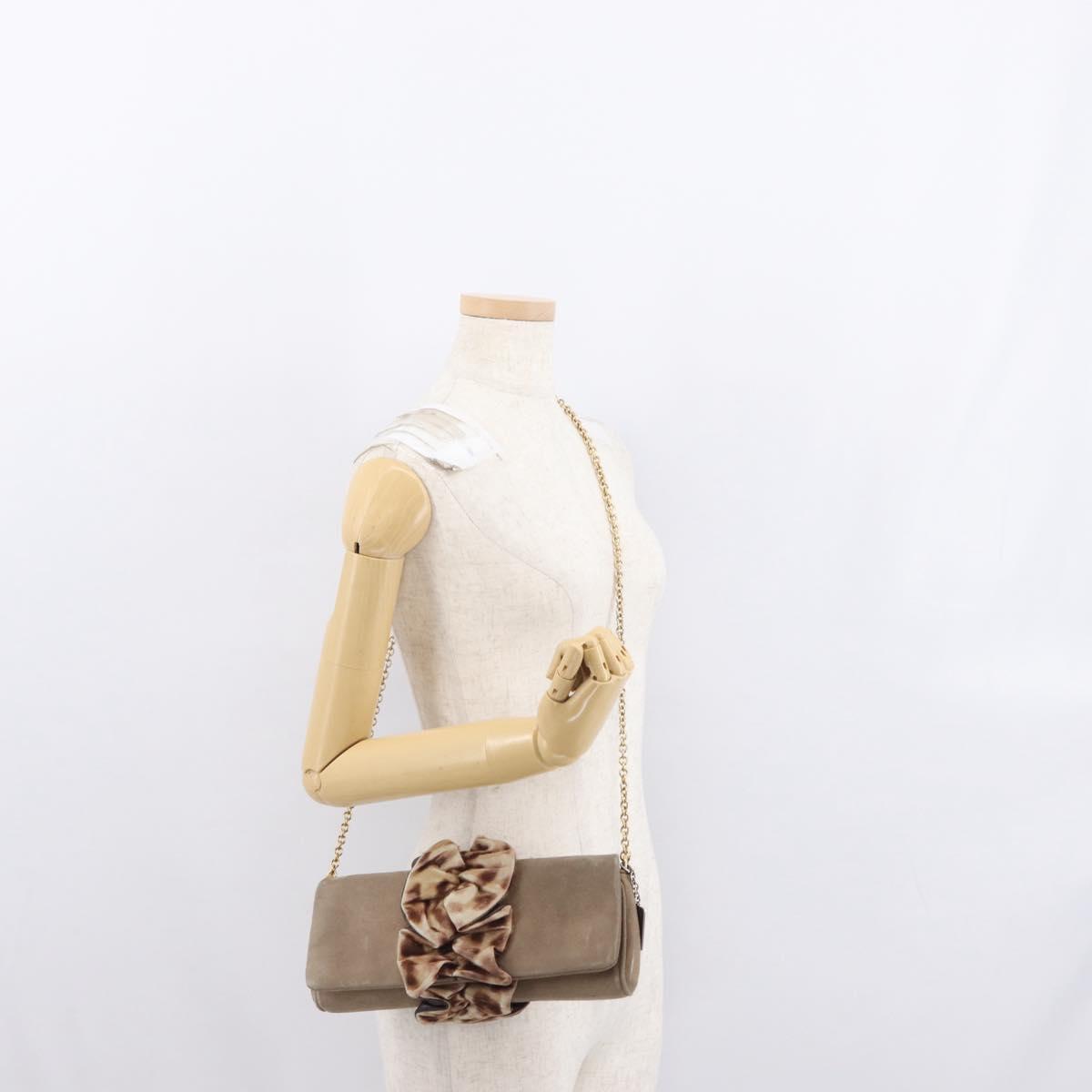DOLCE&GABBANA Chain Shoulder Bag Suede Brown Gold Auth bs32962