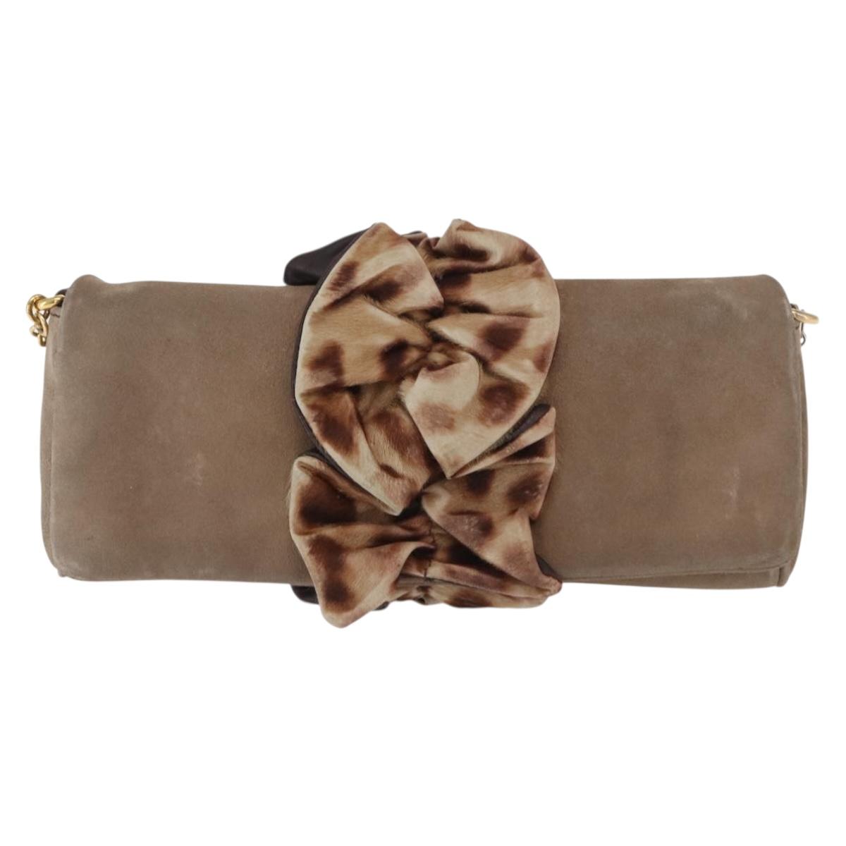 DOLCE&GABBANA Chain Shoulder Bag Suede Brown Gold Auth bs32962