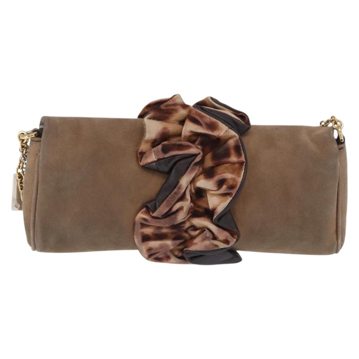 DOLCE&GABBANA Chain Shoulder Bag Suede Brown Gold Auth bs32962