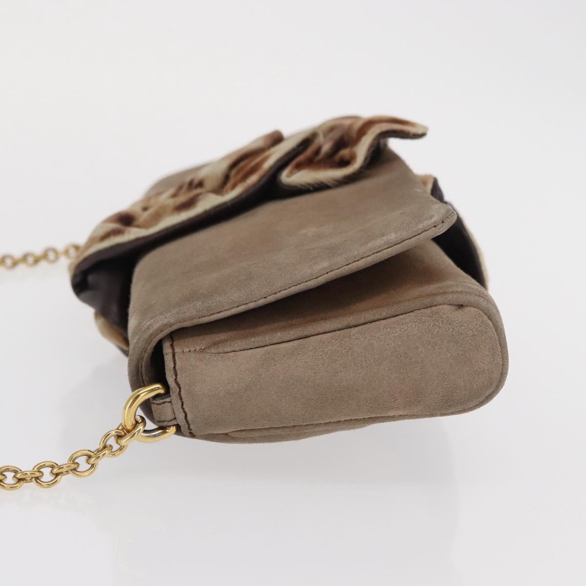 DOLCE&GABBANA Chain Shoulder Bag Suede Brown Gold Auth bs32962