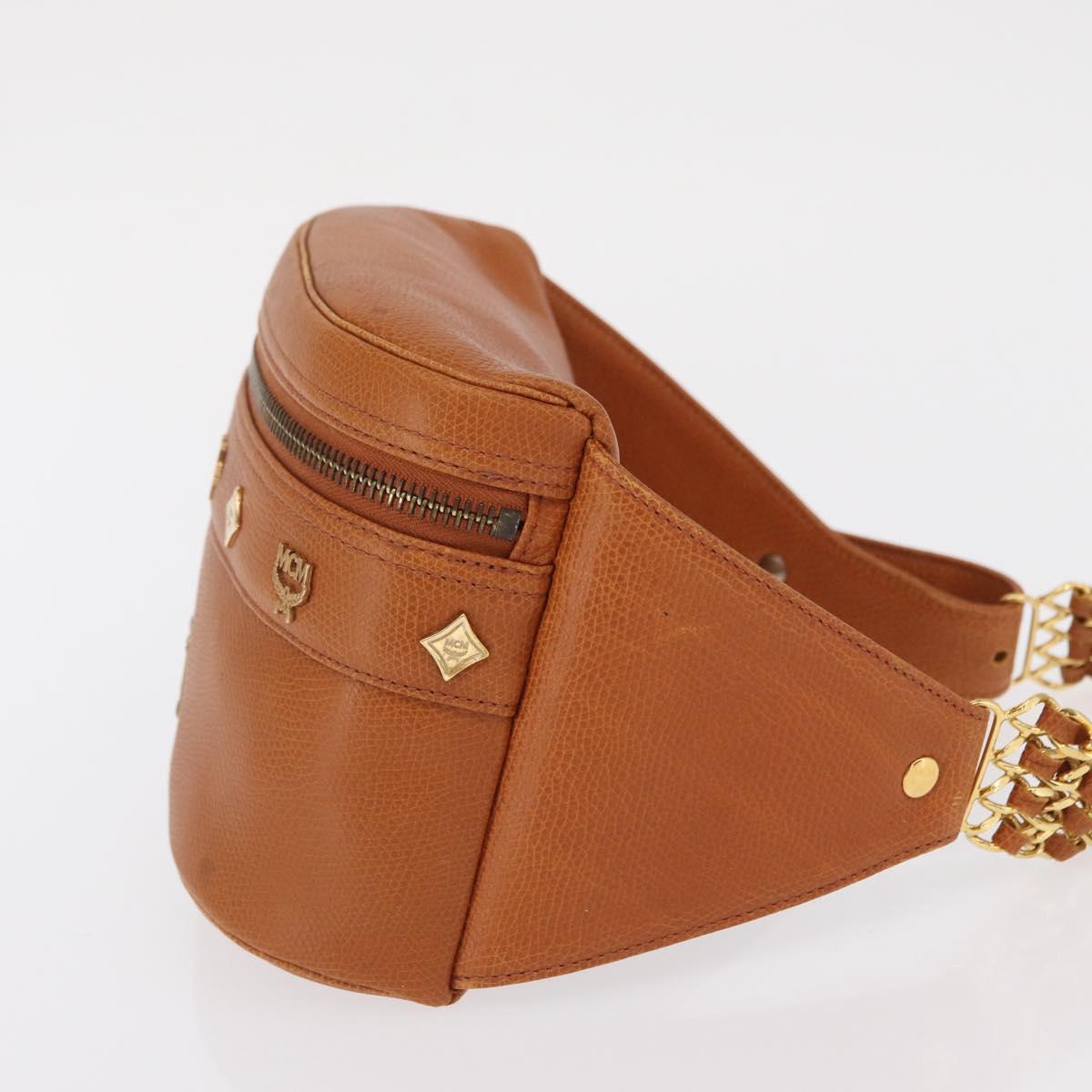 MCM Body Bag Leather Brown Gold Auth bs32963
