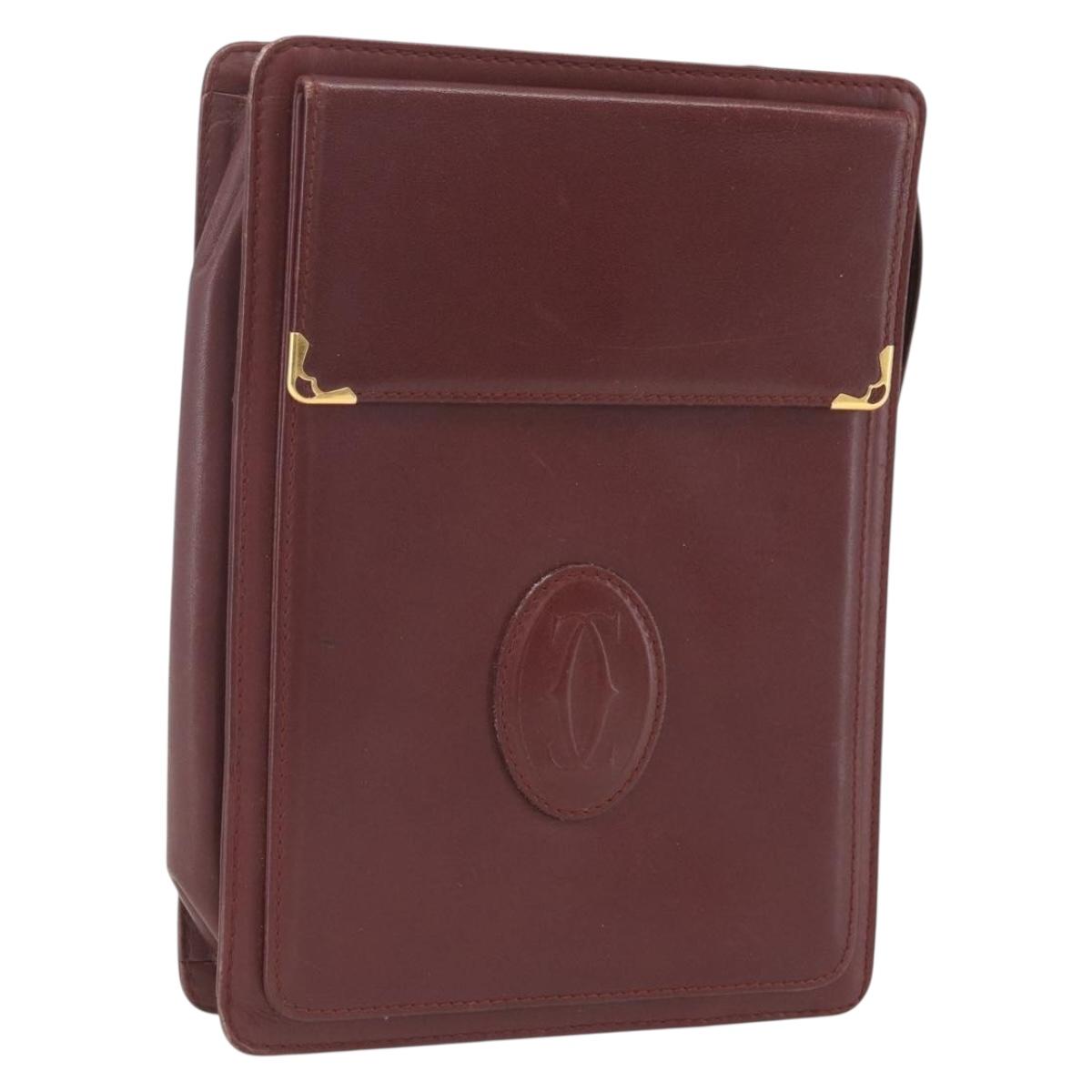 CARTIER Must Line Clutch Bag Leather Bordeaux Gold Auth bs32966