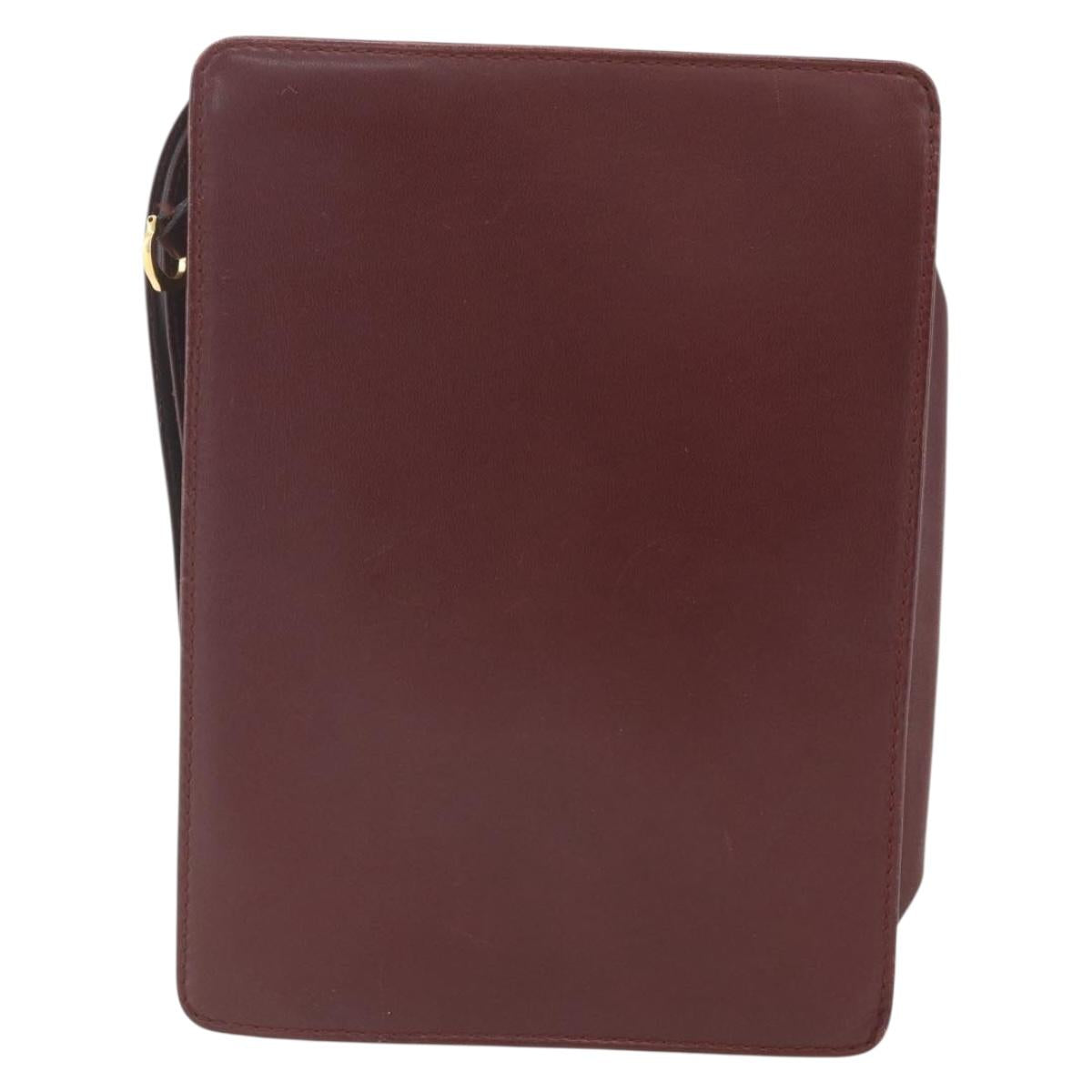 CARTIER Must Line Clutch Bag Leather Bordeaux Gold Auth bs32966