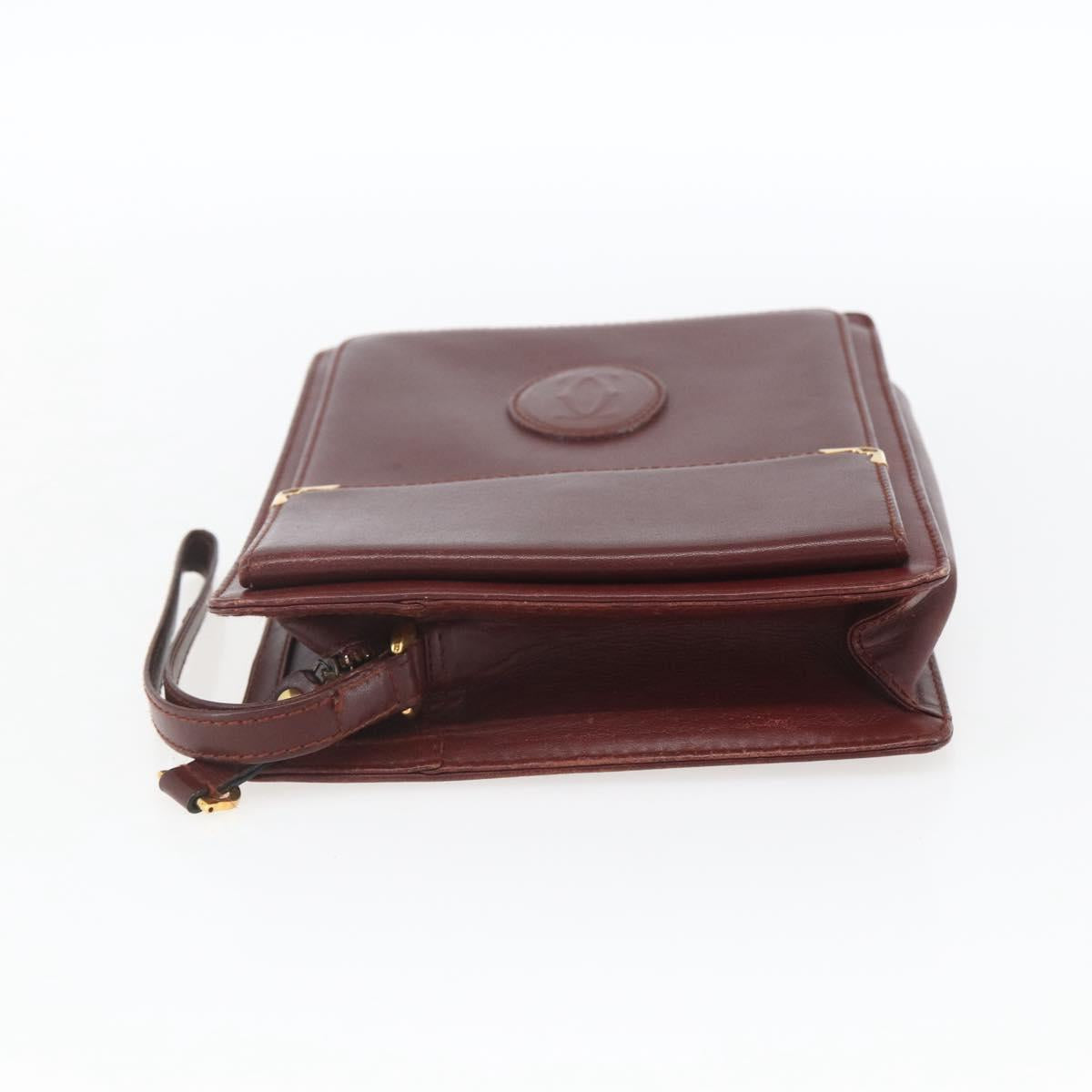 CARTIER Must Line Clutch Bag Leather Bordeaux Gold Auth bs32966