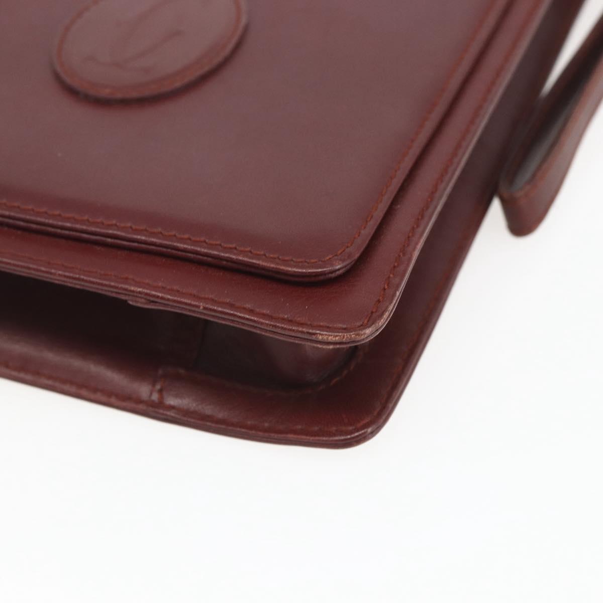 CARTIER Must Line Clutch Bag Leather Bordeaux Gold Auth bs32966
