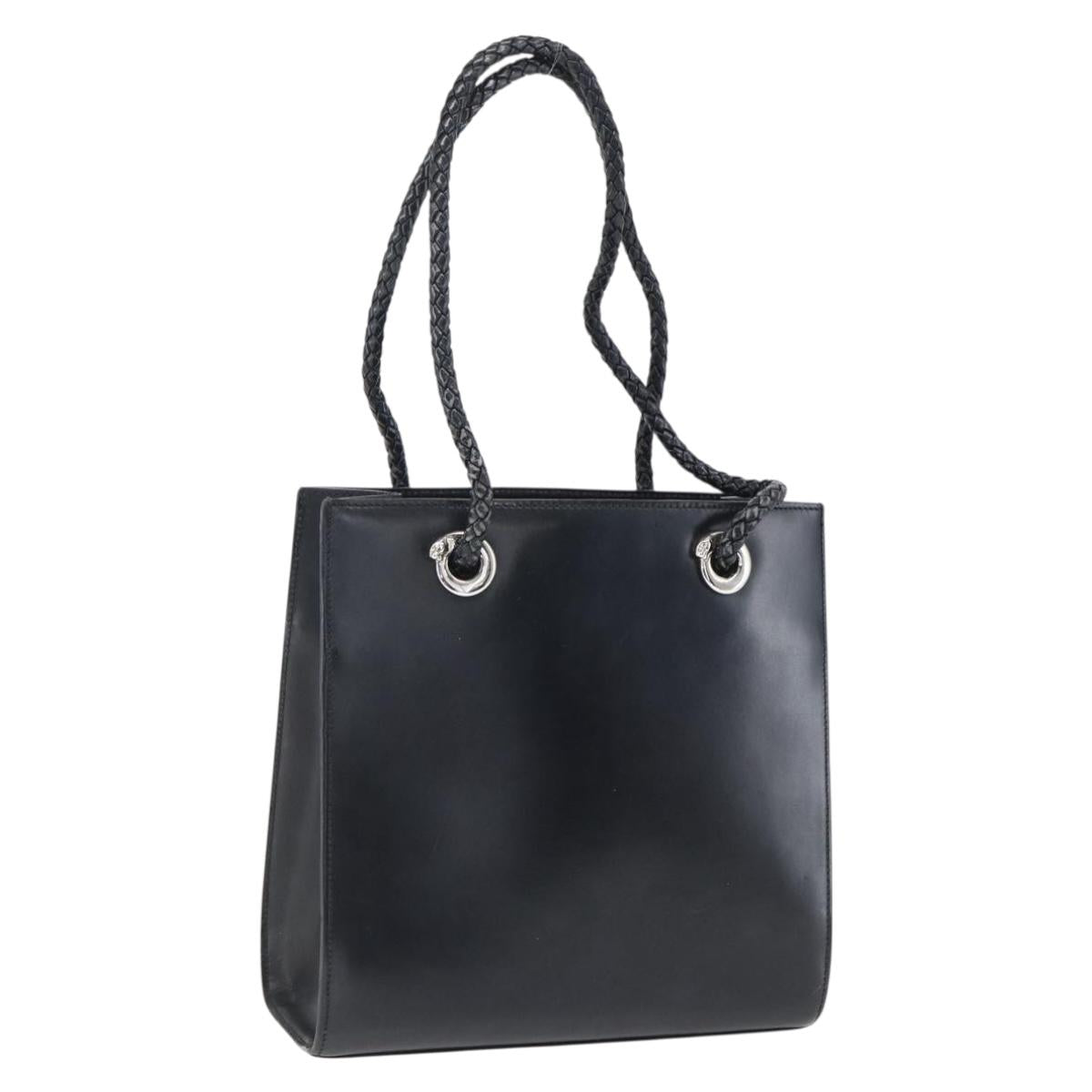 CARTIER Hand Bag Leather Black Silver Auth bs32968