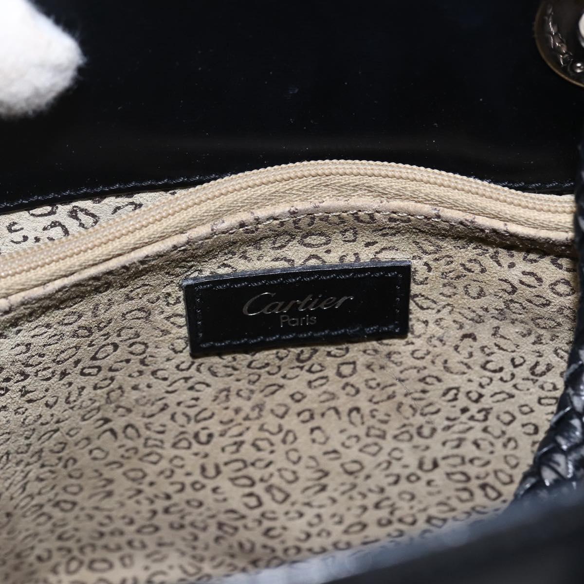 CARTIER Hand Bag Leather Black Silver Auth bs32968
