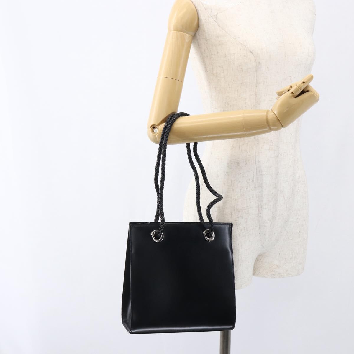 CARTIER Hand Bag Leather Black Silver Auth bs32968