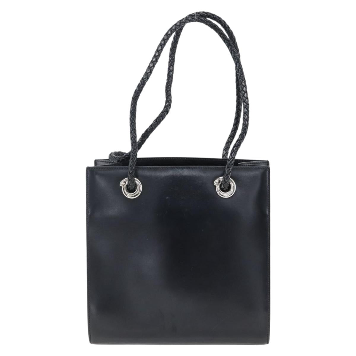 CARTIER Hand Bag Leather Black Silver Auth bs32968