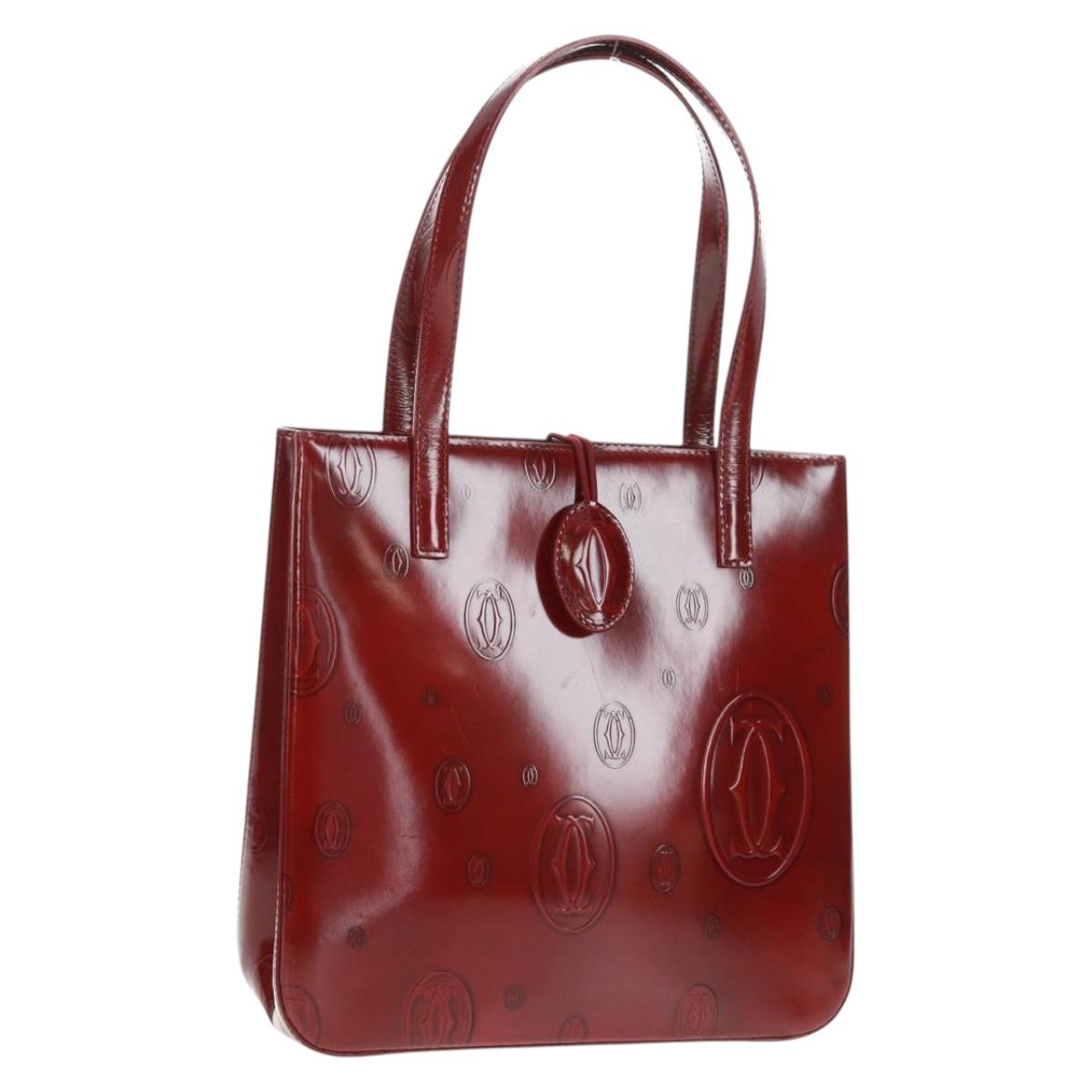 Cartier Hand Bag Patent leather Red Gold Auth bs32969V