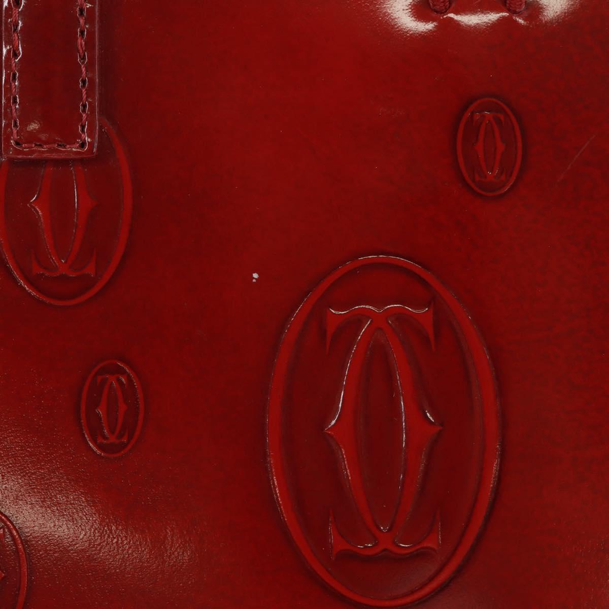 Cartier Hand Bag Patent leather Red Gold Auth bs32969V