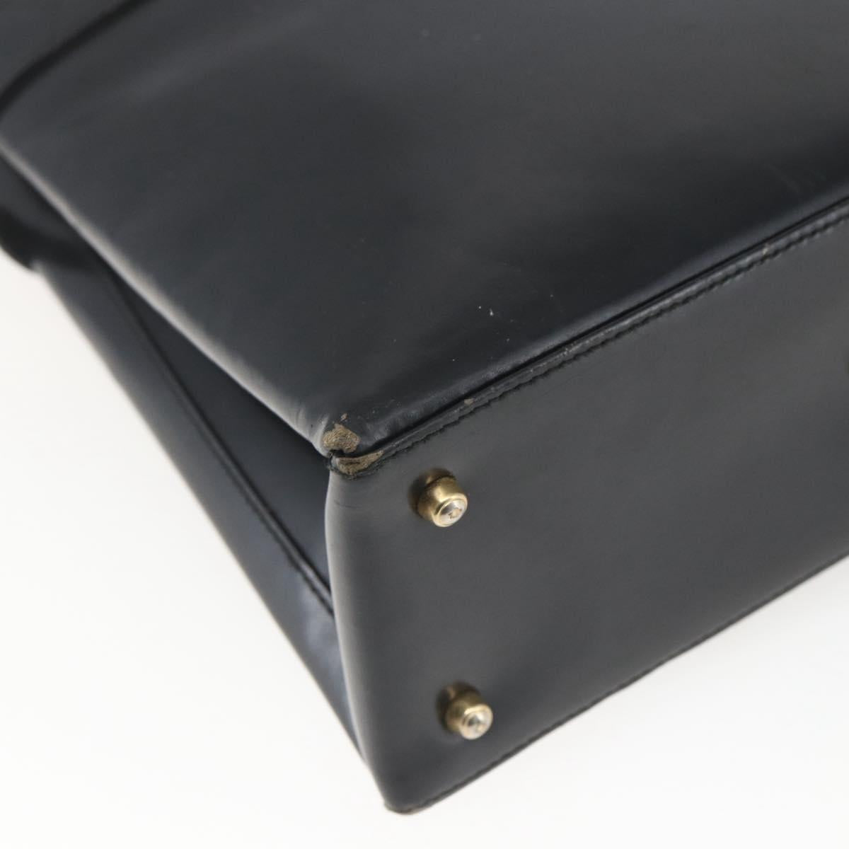 GUCCI Hand Bag Leather Black Gold 000 2113 0564 Auth bs32975