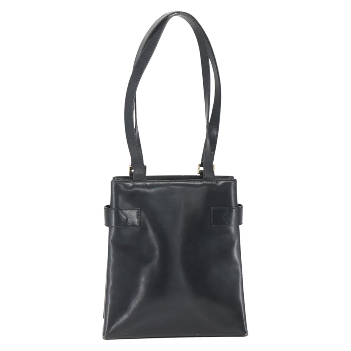 GUCCI Hand Bag Leather Black Gold 000 2113 0564 Auth bs32975
