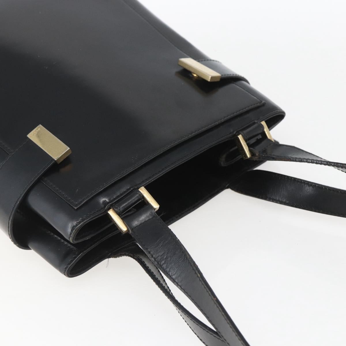 GUCCI Hand Bag Leather Black Gold 000 2113 0564 Auth bs32975